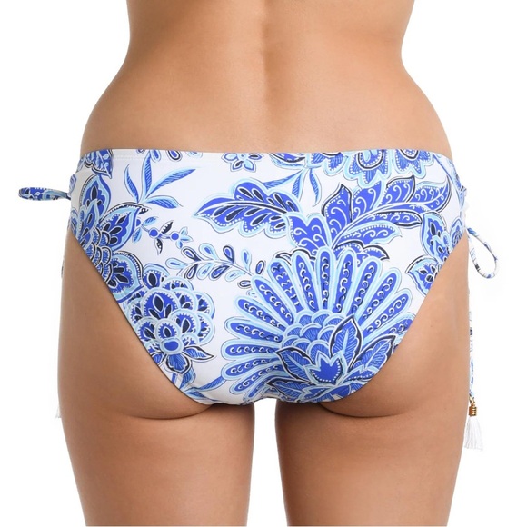 NWT La Blanca Blue & White Beyond The Pacific Side Tie Hipster Bikini Bottom - Picture 7 of 8